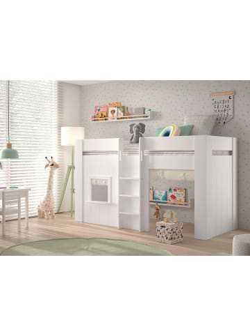58 aufm Kessel SPIELBETT Karrie 206x120x105 aus MDF in Weiß mit Stoffset