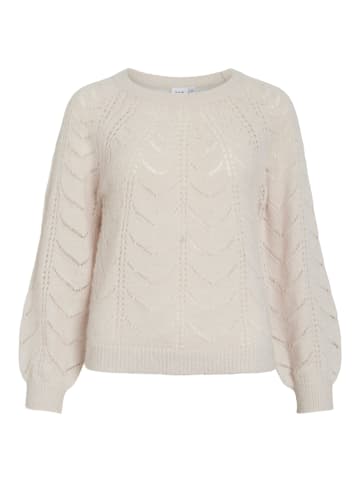 Vila Eleganter Pullover mit verspieltem Strickmuster und Rundhals. in Natur