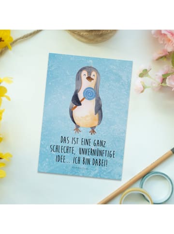 Mr. & Mrs. Panda Grußkarte Pinguin Lolli mit Spruch in Eisblau