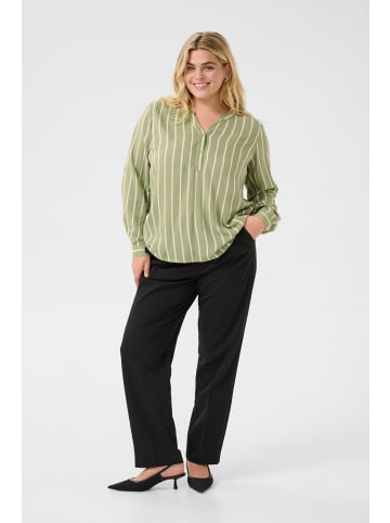 KAFFE curve Langarm-Bluse KCsida in Oil Green/ Moonstruck Stripe