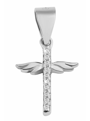 Adeliás Damen Anhänger Kreuz mit Flügel aus 925 Silber mit Zirkonia in silber