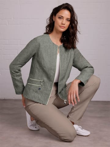 creation L Leinenblazer in khaki-weiß-meliert