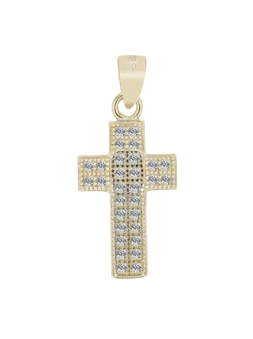 Adeliás Damen Anhänger Kreuz aus 925 Silber mit Zirkonia in gold