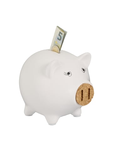 relaxdays 2 x Sparschwein in Weiß/ Natur - (B)15,5 x (H)15,5 x (T)19 cm