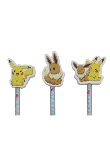 Pokémon Bleistift Set 3 teilig mit dekorativem Radiergummi Schulzubehör