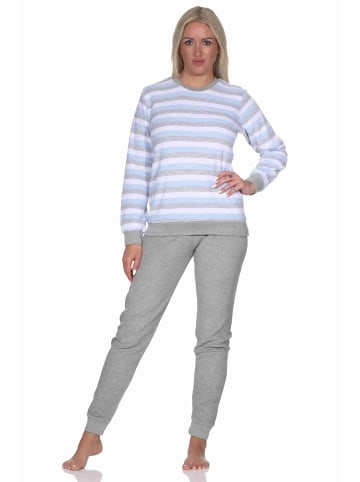NORMANN Frottee Schlafanzug langarm Bündchen Streifen - 76930 in hellblau