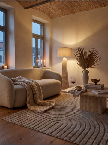 KADIMA DESIGN Hochflorteppich 3D Bögen Boho Waschbar Wohnzimmer in Beige