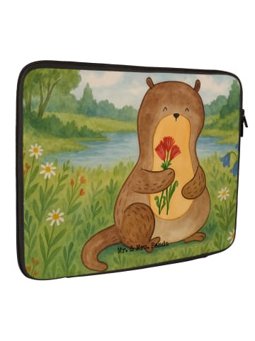 Mr. & Mrs. Panda Laptop Tasche Otter Blumenstrauß Design ohne Sp... in Weiß