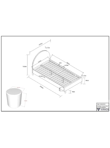 58 aufm Kessel POLSTERBETT mit Hocker Karlotta 147x132x212 aus Holzwerkstoff in Rosa
