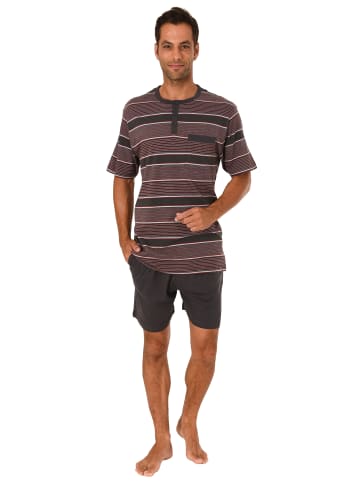 NORMANN Pyjama Shortie kurzarm Schlafanzug kurz Streifen - 46438 in dunkelgrau
