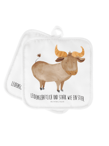 Mr. & Mrs. Panda 2er Set Topflappen Sternzeichen Stier mit Spruch in Weiß