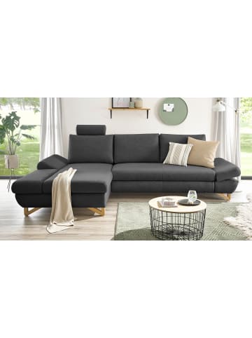 Furn.Design Ecksofa grau Velours, Wohnzimmer Sofa
