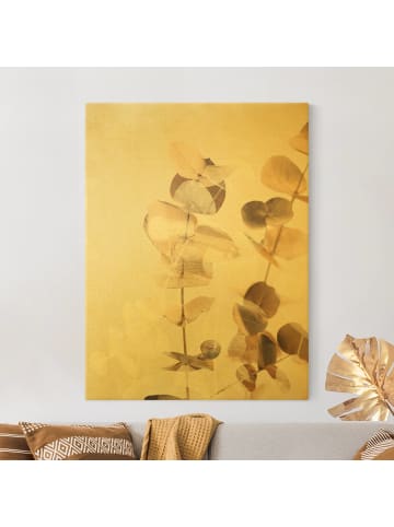 WALLART Leinwandbild Gold - Goldene Eukalyptuszweige mit Weiß II in Gold