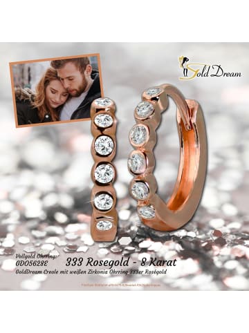 GoldDream Echtgold, 333er Rosegold Damen Creolen Zirkonia Ohrring ca. 12mm