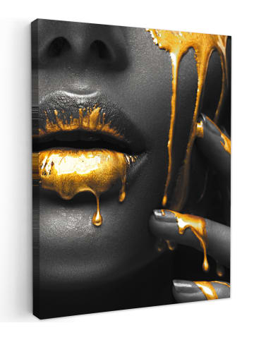 MuchoWow Leinwand Bilder Gesicht gold schwarz