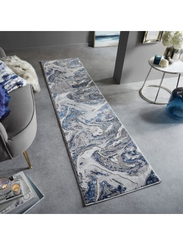 KADIMA DESIGN Kurzflor-Teppich Pflegeleicht OUSE Abstrakt Strapazierfähig in Blau-Grau