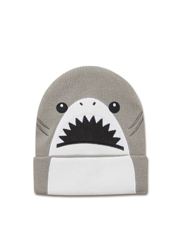 Logoshirt Beanie Harald der Hai - Mascot in grau-weiss