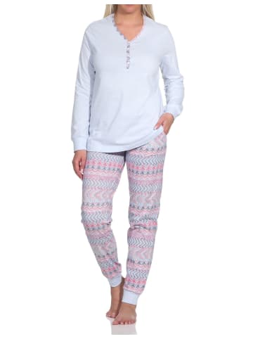 NORMANN Langarm Schlafanzug Pyjama Bündchen Ethnolook - 78509 in hellblau