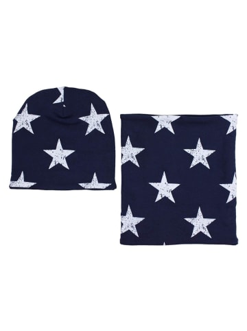 TupTam Unisex Kinder Beanie Mütze Schlauchschal Set in blau/weiß