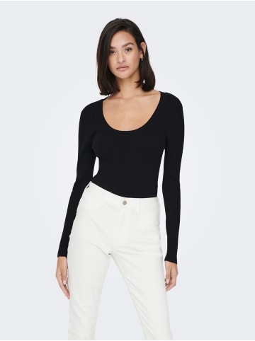 JACQUELINE de YONG Dünnes Rippstrick Langarm Shirt Basic Longsleeve JDYPLUM in Schwarz