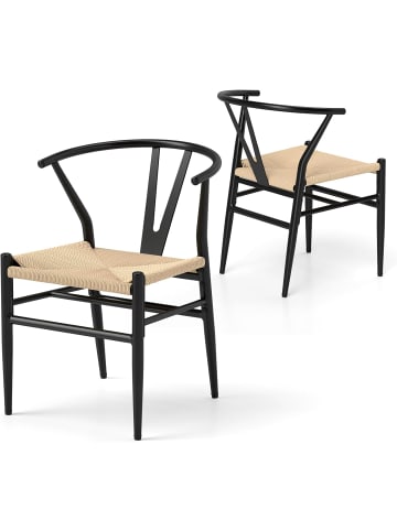 COSTWAY 2er Set Esszimmerstühle stapelbar mit Metallrahmen in Beige