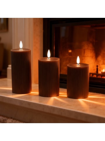 relaxdays 3 x LED Kerzen in Coffee