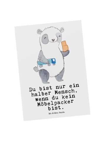 Mr. & Mrs. Panda Postkarte Möbelpacker Herz mit Spruch in Weiß