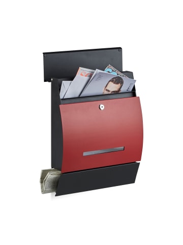 relaxdays Briefkasten Zeitungsfach in Schwarz Rot