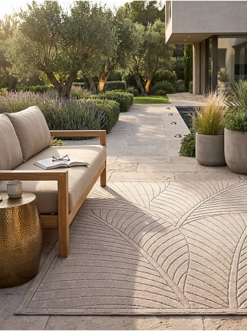 KADIMA DESIGN Outdoor-Teppich ENGADIN Blattmotiv Kurzflor Wohnzimmer Balkon in Beige