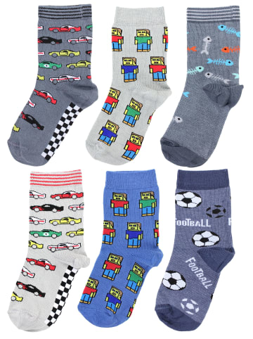 TupTam Kinder Socken Mädchen Jungen Bunt Gemustert 6er Pack in blau/rot