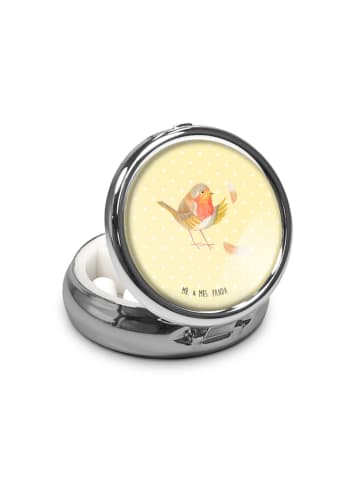 Mr. & Mrs. Panda Medikamentenbox Rotkehlchen Federn ohne Spruch in Gelb Pastell