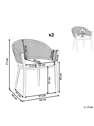 Beliani 2er-Set Sessel MILETO in Grau