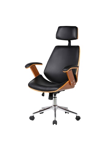 home24 Bürodrehstuhl Viiki in Schwarz / Walnuss