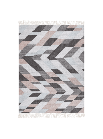 Beliani Geflochtener Teppich NAKKAS in Bunt/Beige/Grau - (W) 140 x (H) 0.6 x (L) 200 cm