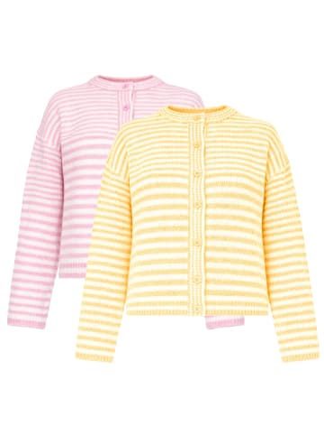 SASSYCLASSY Strickjacke mit grafischem Streifenbild Set in Rosa-Gelb