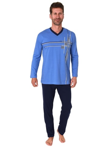 NORMANN Schlafanzug langarm Pyjama in blau