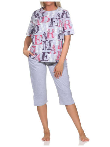 NORMANN Kurzarm Schlafanzug Capri Pyjama Shorty - 85044 in grau