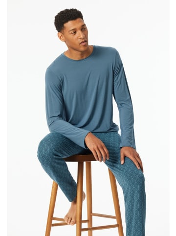 Schiesser Pyjama lang für Herren in dunkel-blau