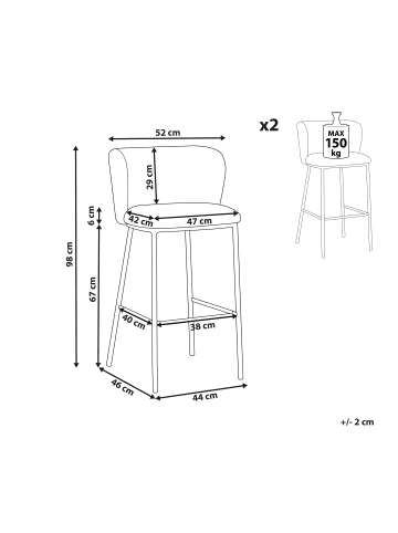 Beliani 2-tlg Barhocker MINA in Beige/Schwarz