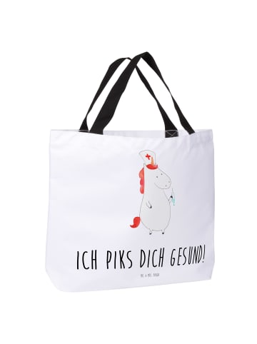 Mr. & Mrs. Panda Strandtasche Einhorn Krankenschwester mit Spruch in Weiß