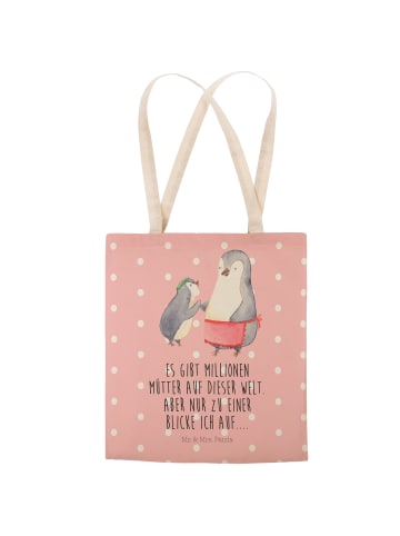 Mr. & Mrs. Panda Beutel Pinguin mit Kind mit Spruch in Rot Pastell