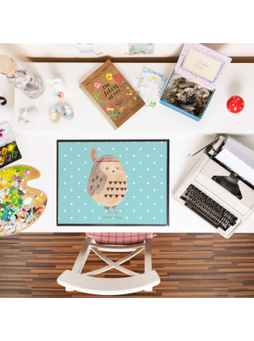 Mr. & Mrs. Panda Schreibunterlage Eule Federschmuck ohne Spruch in Türkis Pastell