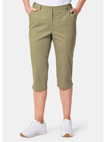 GOLDNER Kurzgröße:  Sportive Capri-Hose aus trageangenehmen Satin in schilf