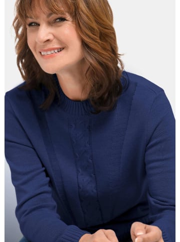 GOLDNER Strickpullover Stehkragenpullover im Zopfstrick in dunkelblau