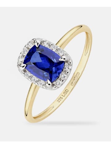 Diamant L'éternel Ring, mit synth. Saphir, 375 Gelbgold