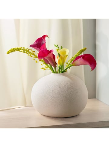 Praknu Keramik Vase Weiß Klein - Bauchige Form mit Sandtextur