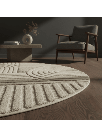 KADIMA DESIGN Teppich 3D Waschbar Skandinavischer Boho RIGI Strapazierfähig in Beige