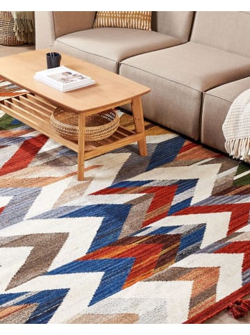 Beliani Kelim KANAKERAVAN in Bunt/Rot/Weiß - (W) 200 x (H) 1 x (L) 300 cm