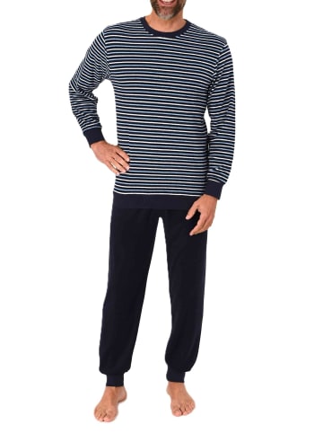 NORMANN Langarm Schlafanzug Frottee Bündchen in blau1