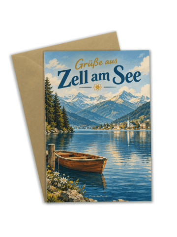 Grußkarte See ruhig Design mit Spruch in Weiß
